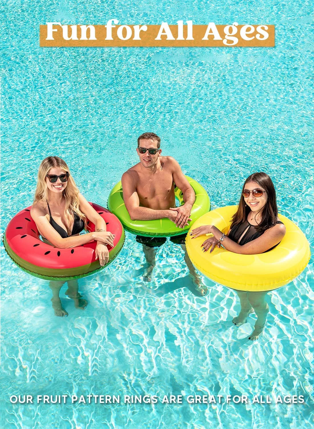 3 Pack Inflatable Pool Floats for Kids Adults, Fruits Swim Tube Pool Rings Swimming Rings Floaties for Swimming Pool Party Decorations