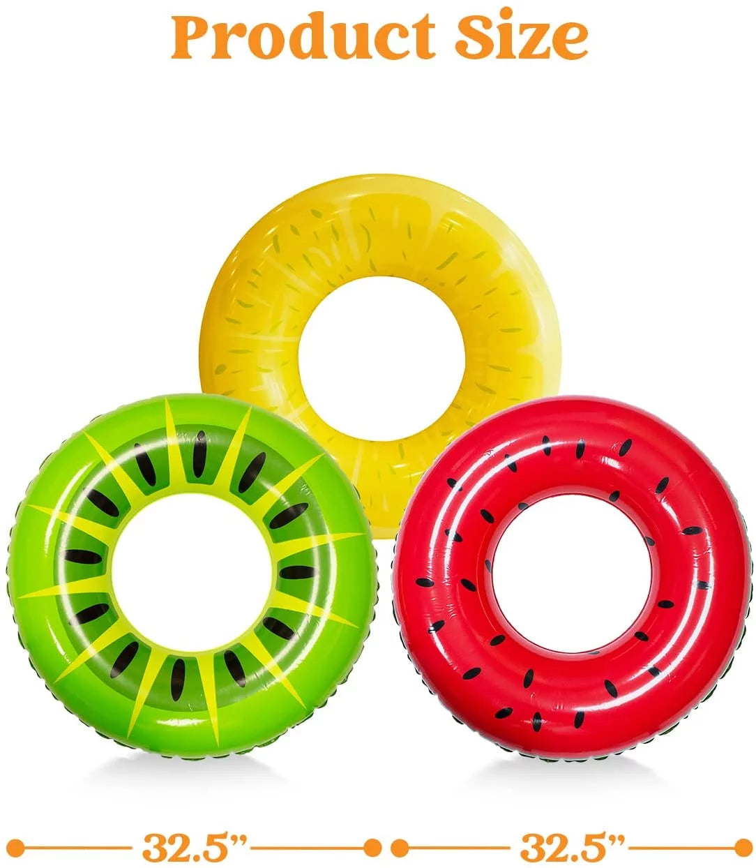 3 Pack Inflatable Pool Floats for Kids Adults, Fruits Swim Tube Pool Rings Swimming Rings Floaties for Swimming Pool Party Decorations