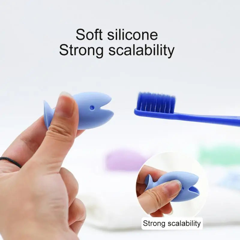 Silicone Fish Toothbrush Cover with Suction Stand - Travel Essential