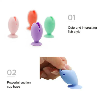 Silicone Fish Toothbrush Cover with Suction Stand - Travel Essential