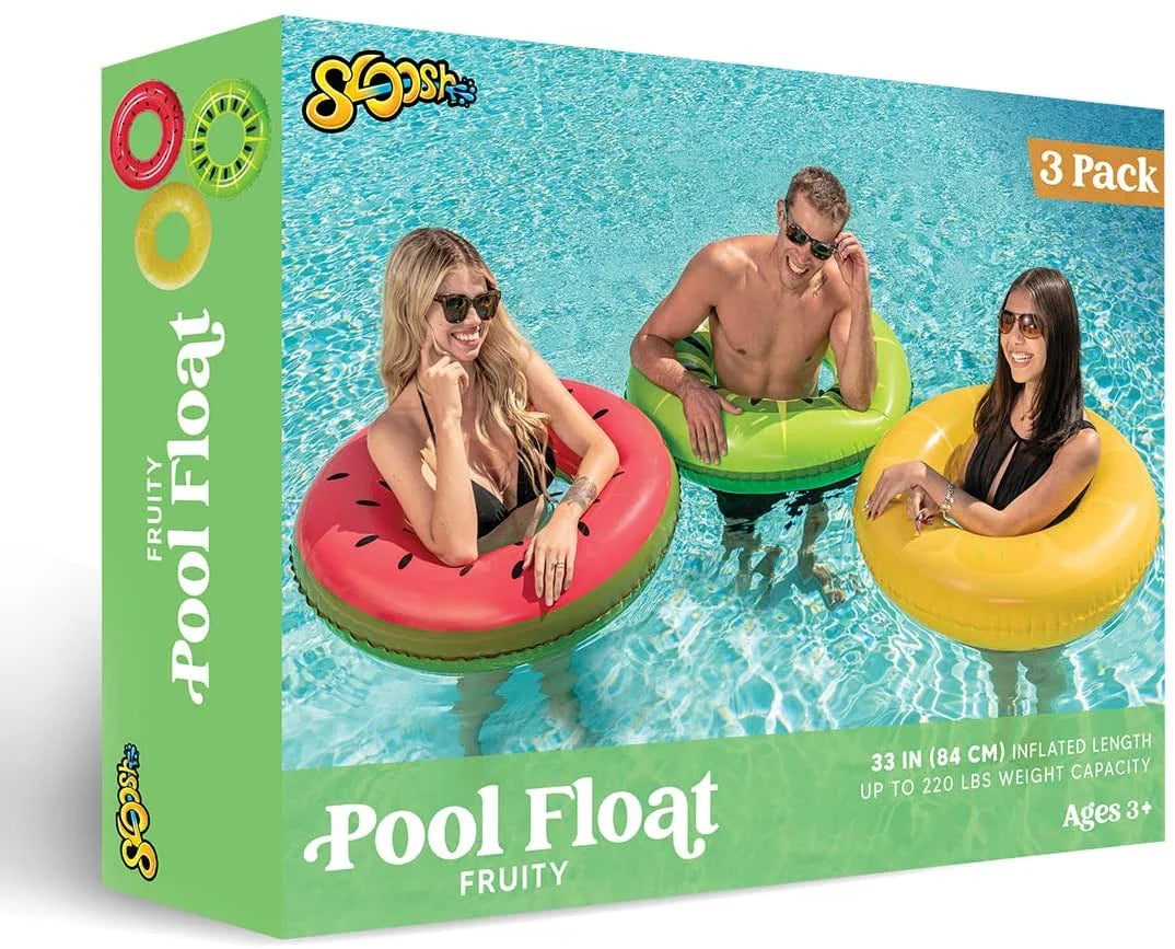 3 Pack Inflatable Pool Floats for Kids Adults, Fruits Swim Tube Pool Rings Swimming Rings Floaties for Swimming Pool Party Decorations