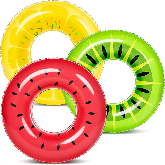 3 Pack Inflatable Pool Floats for Kids Adults, Fruits Swim Tube Pool Rings Swimming Rings Floaties for Swimming Pool Party Decorations